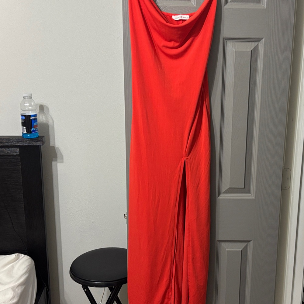 Red Cowl Neck Maxi Dress with Front Slit